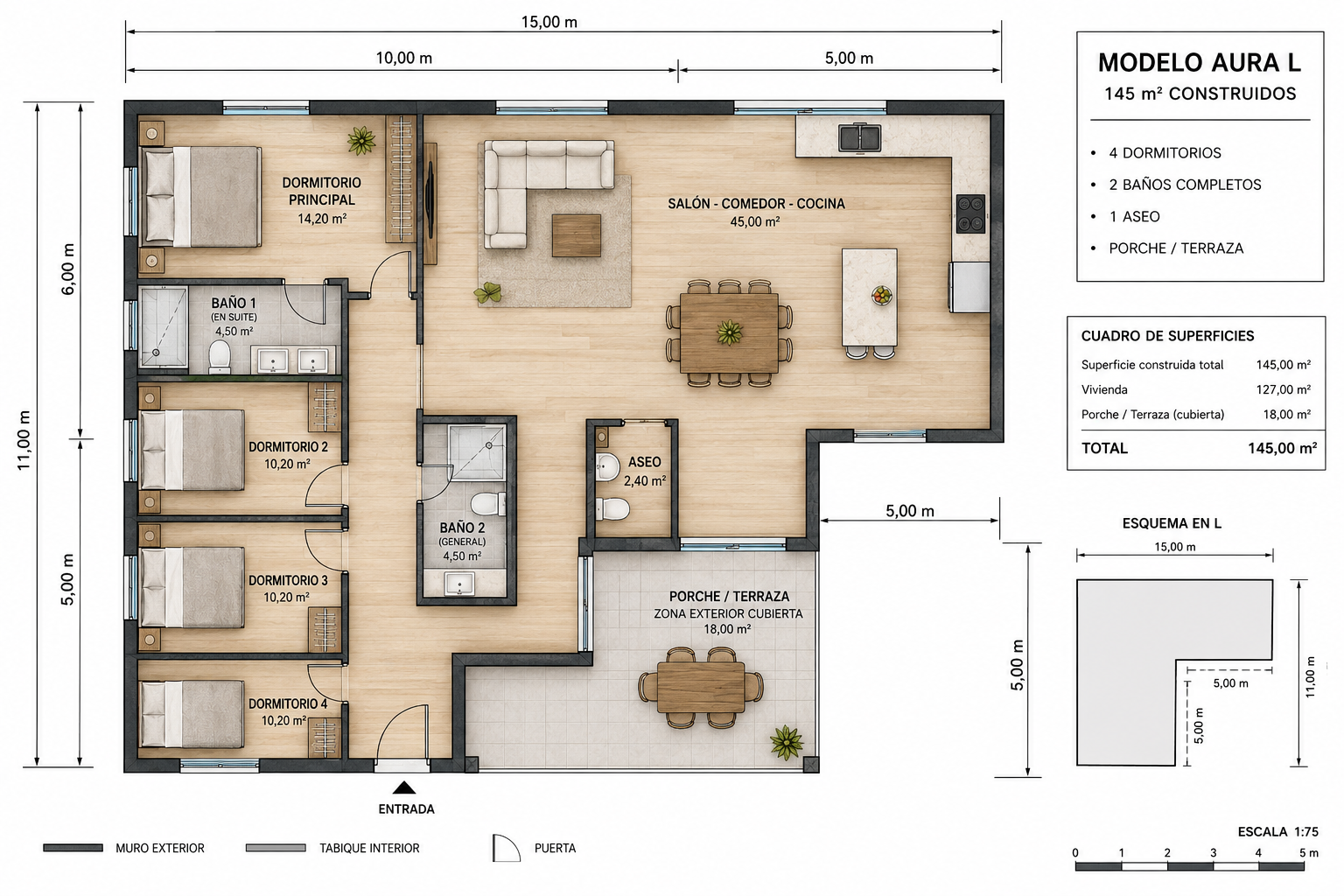 Plano de Distribución Modelo Aura L 145m2